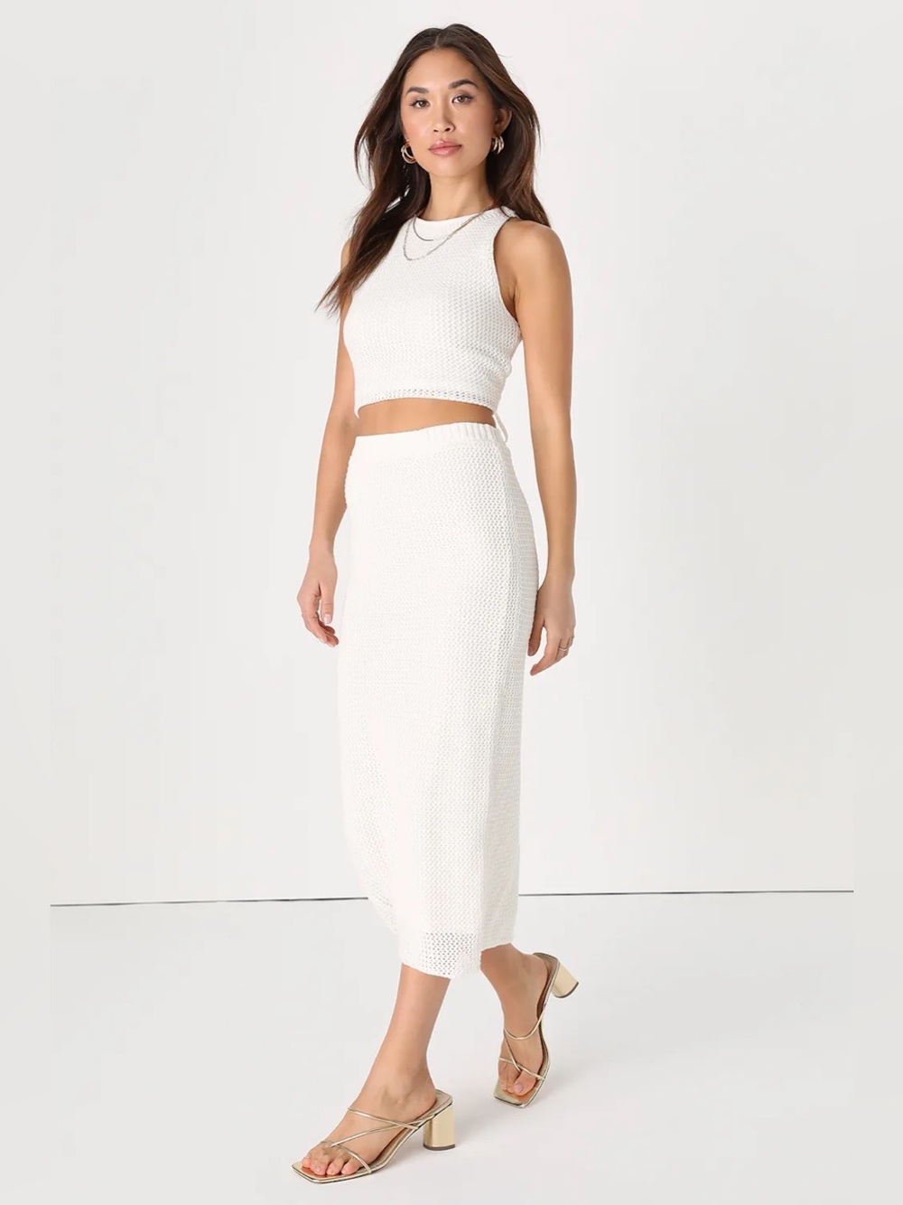 Lulus Ivory Crochet Lace-Up Two-Piece Set - Picture 4 of 5